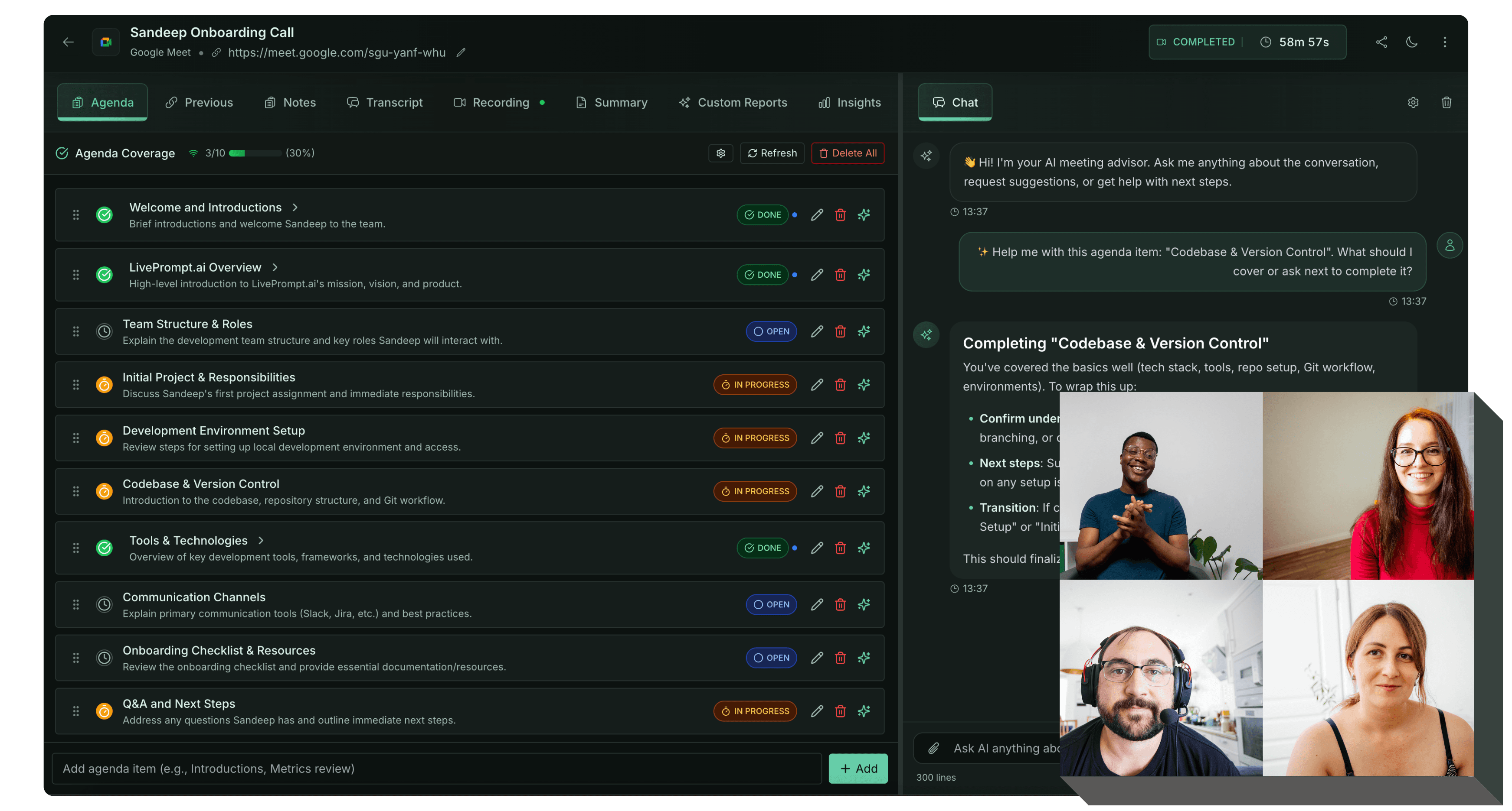 LivePrompt platform interface showing real-time AI coaching